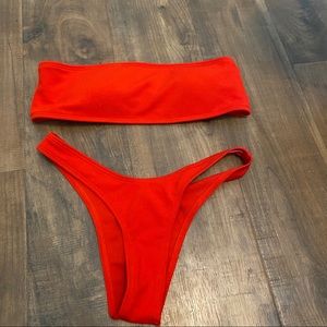 red bandeau bikini ribbed